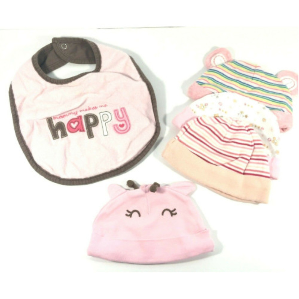Lot of Baby Hats & Bib |‎ Girls Pink 0-3 Months